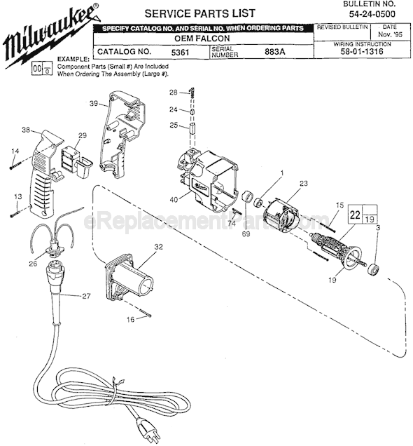 Milwaukee 5361 OEM (SER 883A) Rotary Hammer Page A Diagram