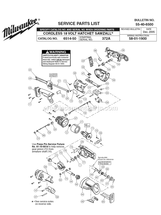 Milwaukee 6514-50 (372A) 18v hatchet saw - int Page A Diagram