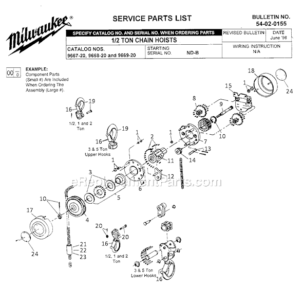 Milwaukee 9667-20 (SER ND-B) 1/2 Ton Chain Hoist Page A Diagram