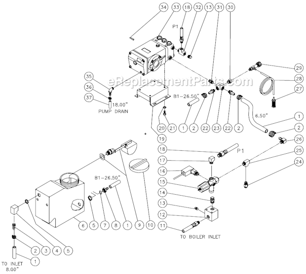 Mi-T-M HSE-3504-0M30 Industrial Hot Water Float Tank/Pump/Unloader Assembly Diagram