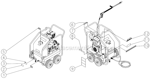 Mi-T-M HSP-2403-1MGH Industrial Hot Water Decal Placement Diagram