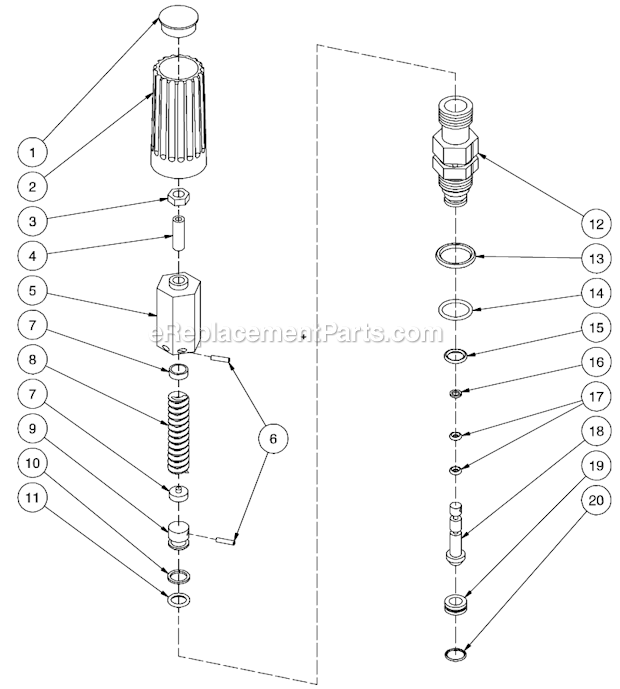 Mi-T-M WP-2550-3MBB Cold Water Work Pro Unloader Assembly Diagram