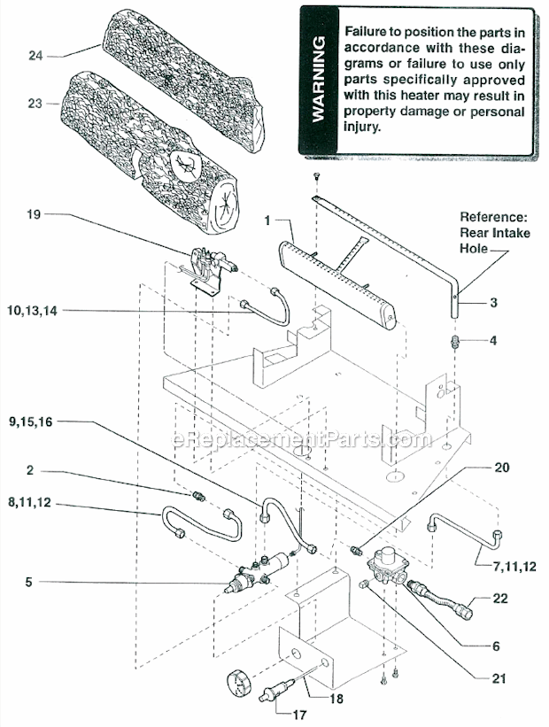 Monessen DF24NTS Unvented Gas Log Fireplace D24_Maual_Control_Parts_List Diagram