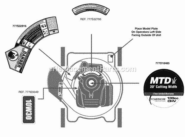 MTD 11A-02JX706 (2013) Lawn Mower Label_Map Diagram