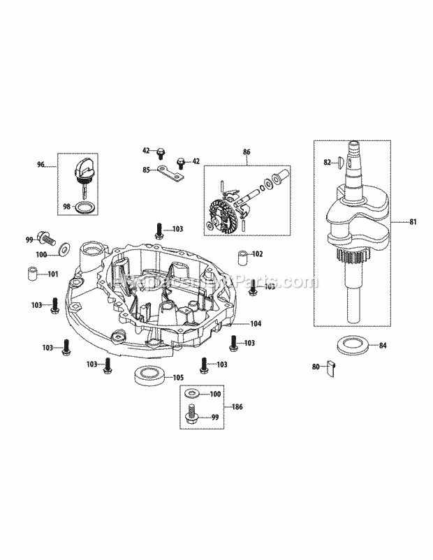 MTD 11A-A0JT706 (2013) Lawn Mower 1P65Bu_Crankshaft_And_Crankcase_Cover Diagram