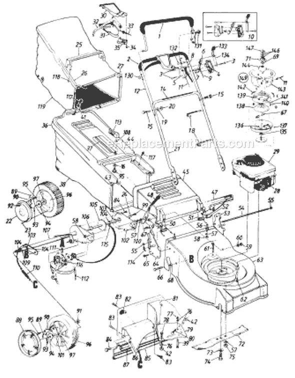 MTD 121-478B087 (1991) Lawn Mower Page B Diagram