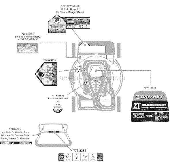 Troy-Bilt 12A-466N266 (2009) Walk-Behind Mower Page B Diagram