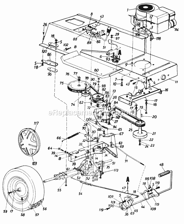MTD 131-624-000 (1991) Lawn Tractor Page B Diagram