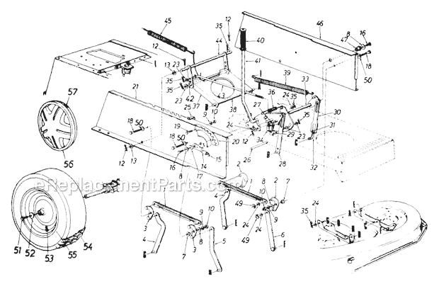 MTD 133I600F054 (481-228) Lawn Tractor Deck Life And Hanger And Rear Wheels Diagram
