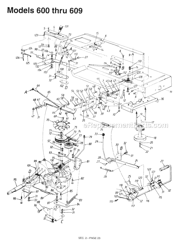 MTD 133I600F054 (481-228) Lawn Tractor FrameLowerPedalAssemblyDriveControlLinkage Diagram