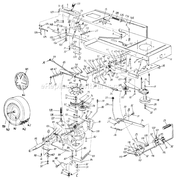 MTD 135V694H401 (1995) Lawn Tractor Drive/Wheels, Rear/Pedal Assembly Diagram