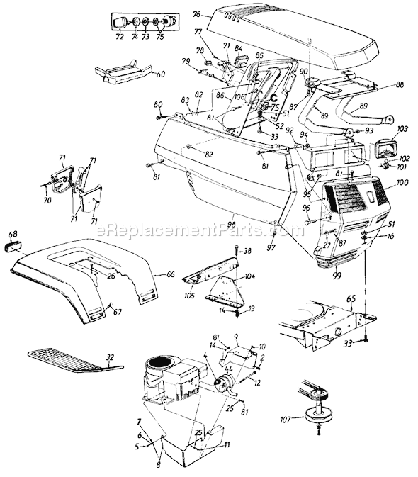 MTD 135V694H401 (1995) Lawn Tractor Hood Style 4 Diagram