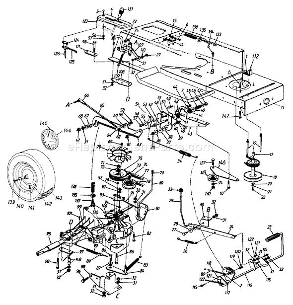MTD 1362694G401 (1996) Lawn Tractor Drive/Frame, Lower/Pedal Assembly/Wheel, Rear Diagram