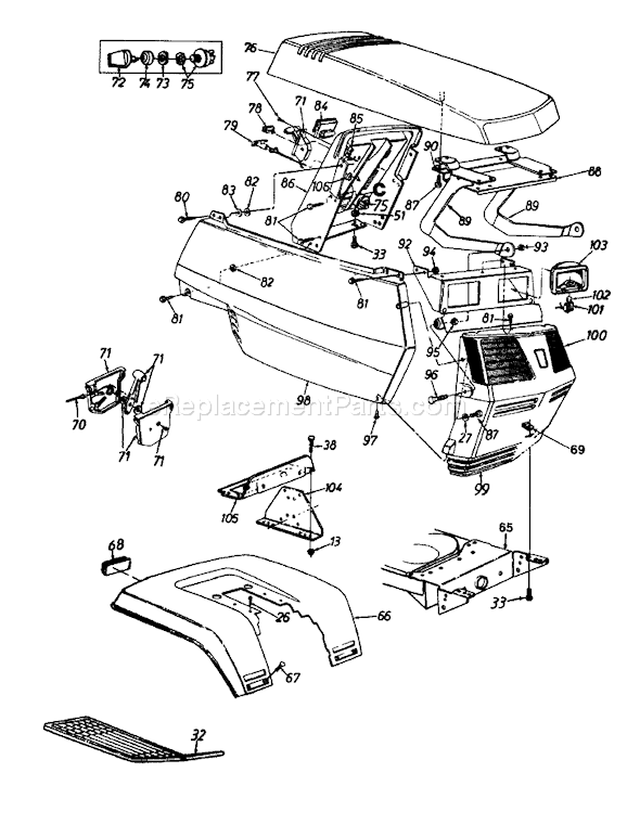 MTD 1362694G401 (1996) Lawn Tractor Hood Assembly Diagram