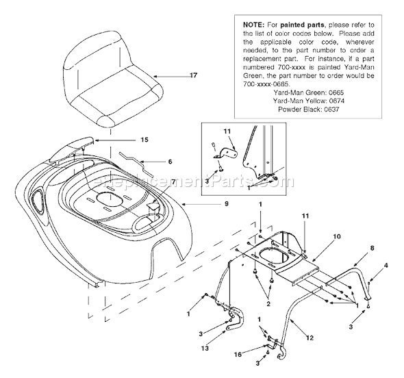MTD 13A-325-402 (2001) Lawn Tractor Hood & Seat Assembly Diagram