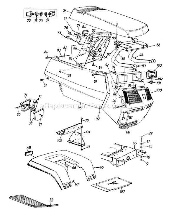 MTD 13AD674G401 (1998) Lawn Tractor Hood (Style 4) Diagram