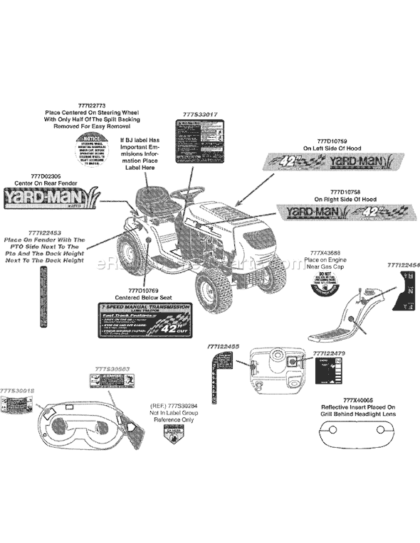 MTD 13AN772G055 (2009) Lawn Tractor Hood Style 2 Diagram