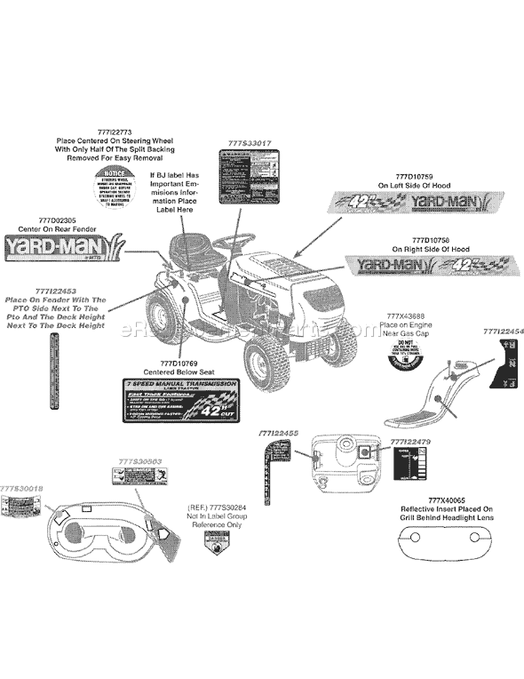MTD 13AO771H055 (2009) Lawn Tractor Hood Style 1 Diagram