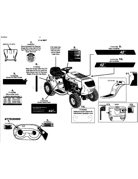 MTD 13AO772G055 (2008) Lawn Tractor Hood & Control Assembly 762 & 772 Diagram