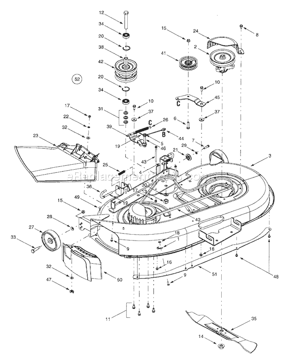 MTD 13BD604G401 (2001) Lawn Tractor Deck Assembly Diagram