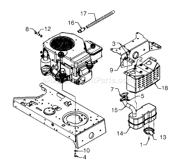 MTD 13BX694G401 (1998) Lawn Tractor Muffler (Kohler) Diagram