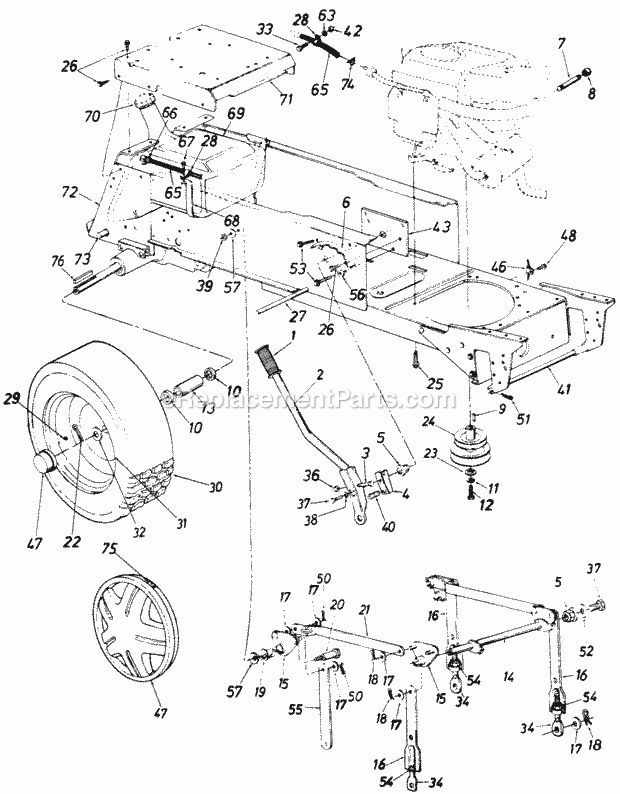MTD 142-840H000 (1992) Lawn Tractor Rear_Wheel_And_Lift_Shaft Diagram
