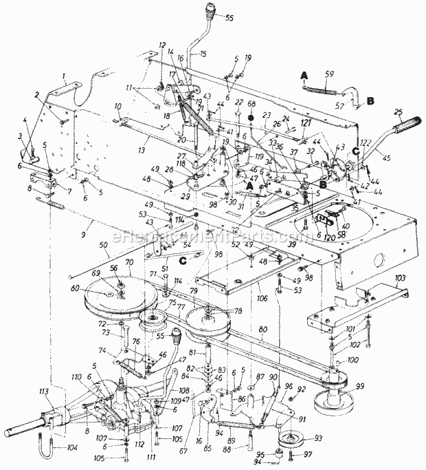 MTD 142-848H130 (1992) Lawn Tractor Levers_Drive_And_Transmission Diagram