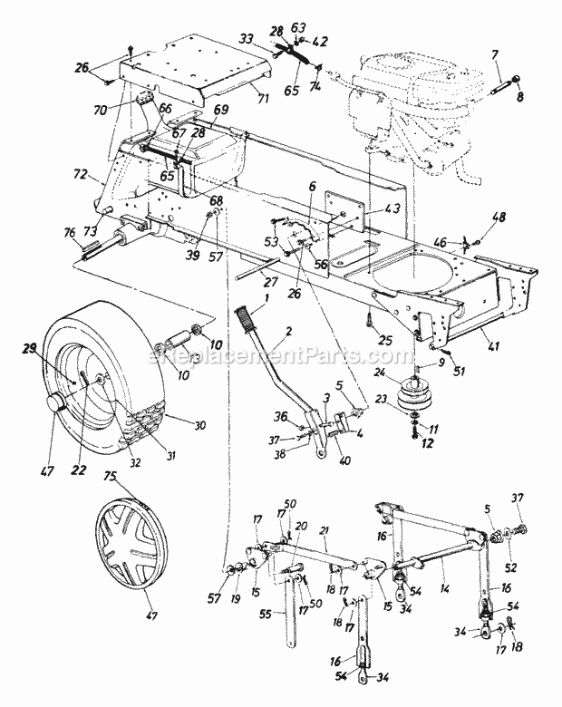 MTD 143P849H000 (1993) Lawn Tractor Deck_Lift_And_Hanger_AssemblyWheels_RearFuel_Tank Diagram