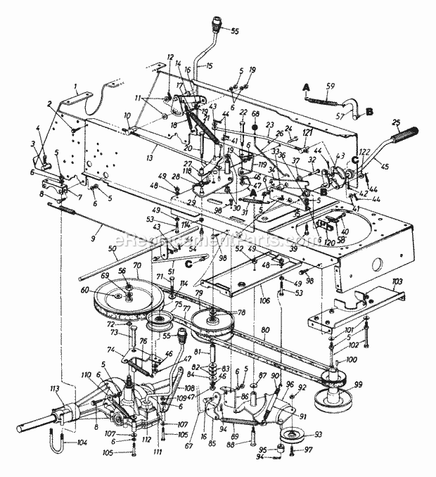 MTD 143P849H000 (1993) Lawn Tractor DrivePedal_AssemblySpeed_Selector_AssemblyHitch_Plate Diagram