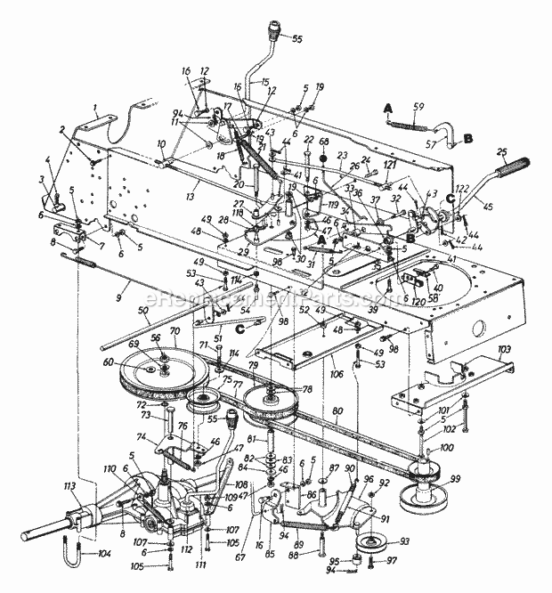 MTD 144P820H352 (1994) Lawn Tractor DrivePedal_AssemblyTransmission_ControlsHitch_Plate Diagram
