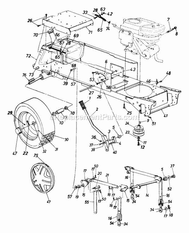 MTD 144P820H352 (1994) Lawn Tractor Wheel_RearLift_And_Hanger_AssemblyFuel_TankHitch_Plate Diagram