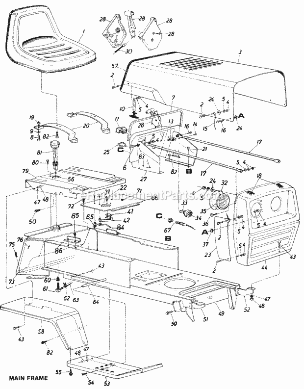 MTD 145-842-000 (1985) Lawn Tractor Main_Frame Diagram