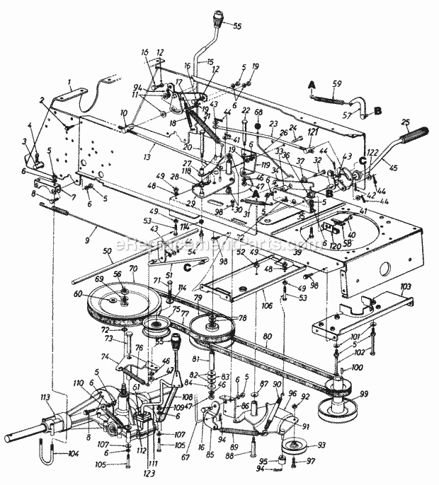 MTD 145P820H352 (1995) Lawn Tractor DriveHitch_PlatePedal_AssemblySpeed_Linkage Diagram