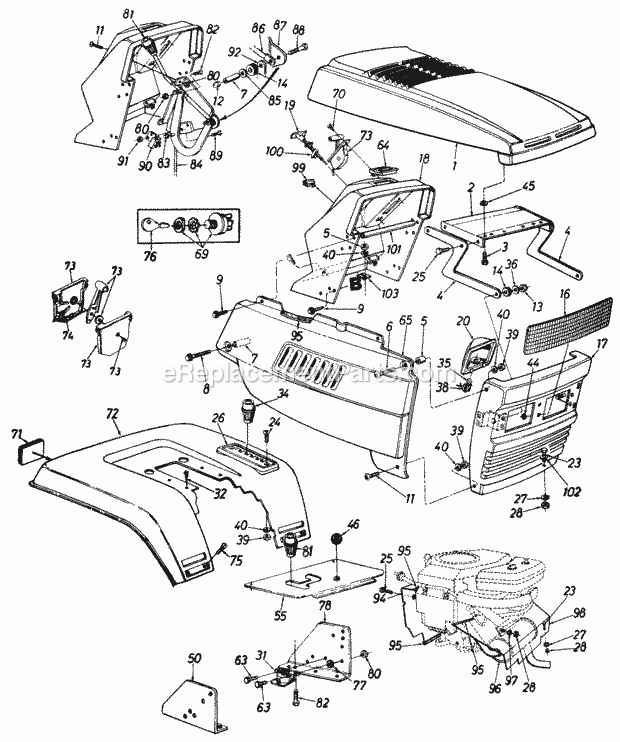 MTD 145Q849H000 (1995) Lawn Tractor Hood_And_Fender_Assembly Diagram