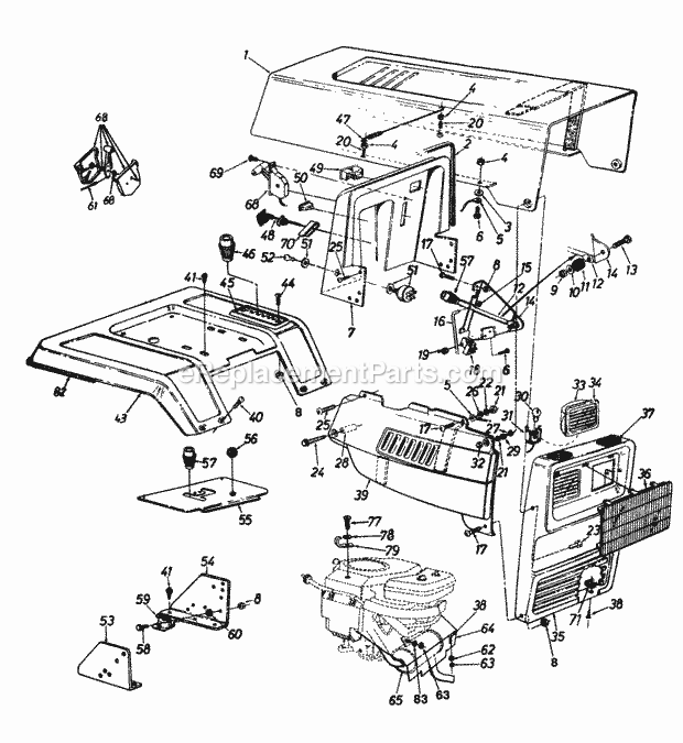 MTD 146S828H713 (1996) Lawn Tractor Hood_Style_8Muffler Diagram