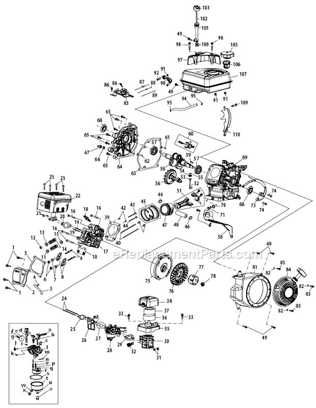 MTD 21AA45M5031 Rear Tine Tiller Engine_Model_-_170-V0A Diagram