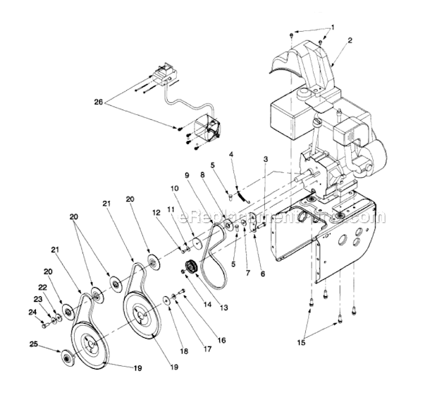 MTD 31AE6A4E372 (1999) Snowblower Engine And V-Belts Diagram