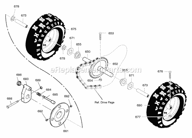 Murray 633124X0B (2004) Dual Stage Snow Thrower Wheels Diagram
