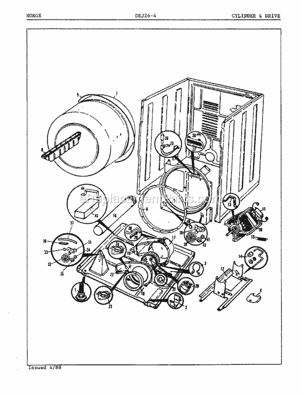 Norge DEJ264A Residential Laundry Cylinder & Drive (Rev.a - C) Diagram