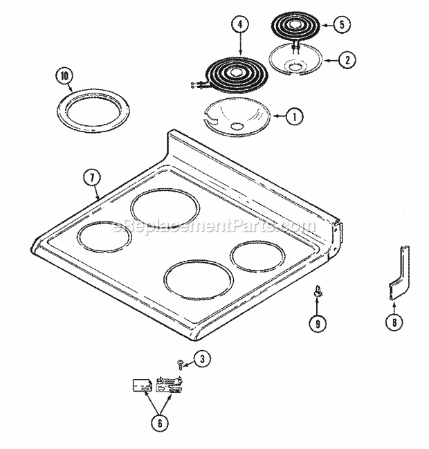 Norge L3832XRW Freestanding, Electric Cooking Top Assembly Diagram