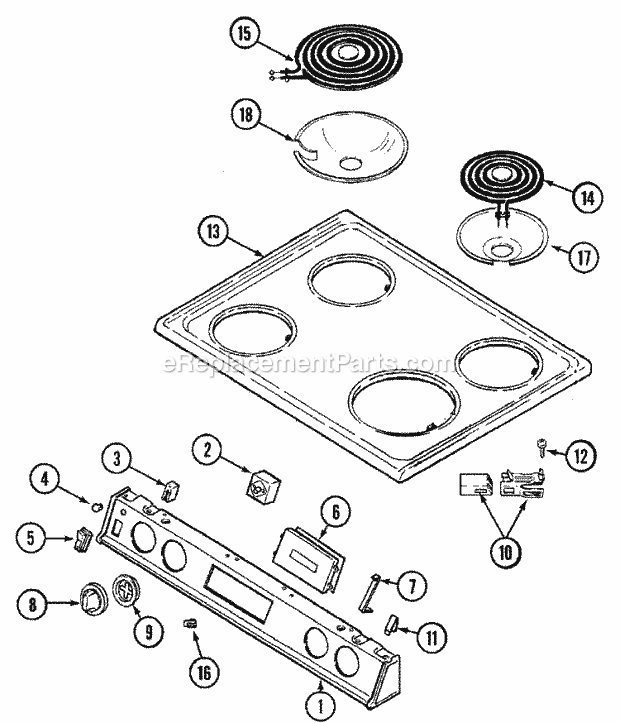 Norge L6892VVV Freestanding, Electric Cooking Top Assembly Diagram