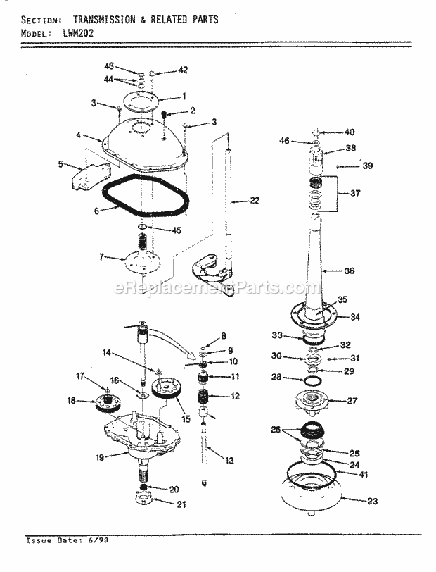Norge LWM202H Washer-Top Loading Transmission & Related Parts (Rev. E - G) Diagram