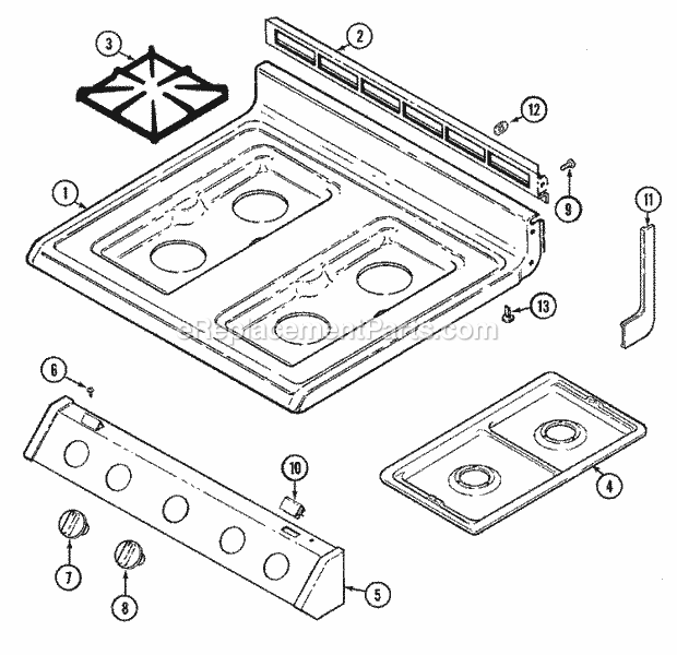 Norge N3177XUA Gas Cooking Top Assembly Diagram