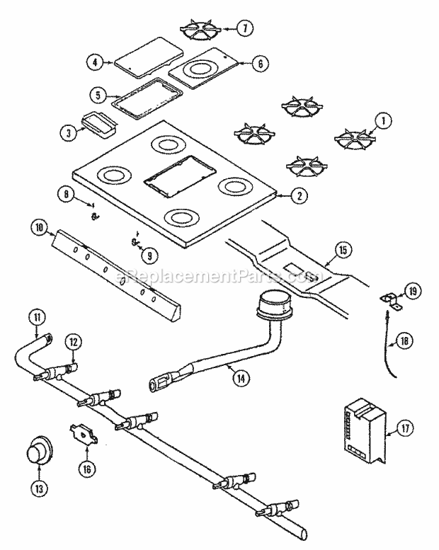 Norge N4251WTW Gas Cooking Top Assembly Diagram