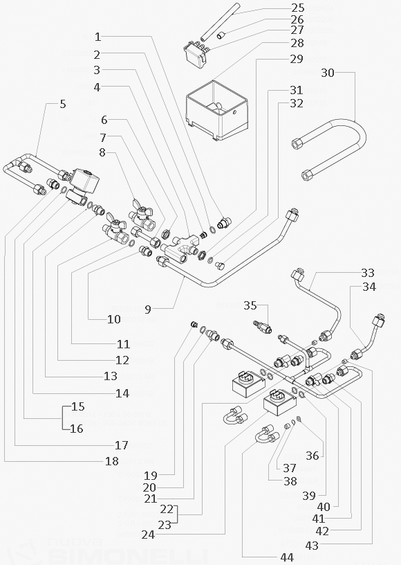 Nuova Simonelli Appia (2-3 GR) Espresso Machine Hydraulic Groups Parts Diagram