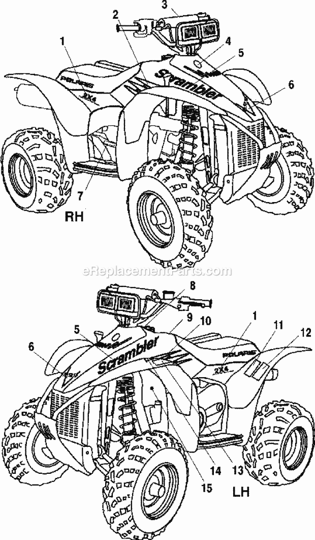 Polaris A01BA50AA (2001) Scrambler 500 2X4 Decals Diagram