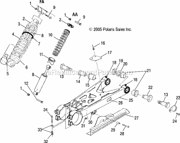 Polaris A06BG50AA (2006) Scrambler 500 4X4 Swing Arm/Shock Mounting Diagram