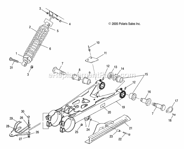 Polaris A09CA32AA (2009) Trail Boss 330 Suspension, Swing Arm Andrear Shock - A09Ca32Aa Diagram