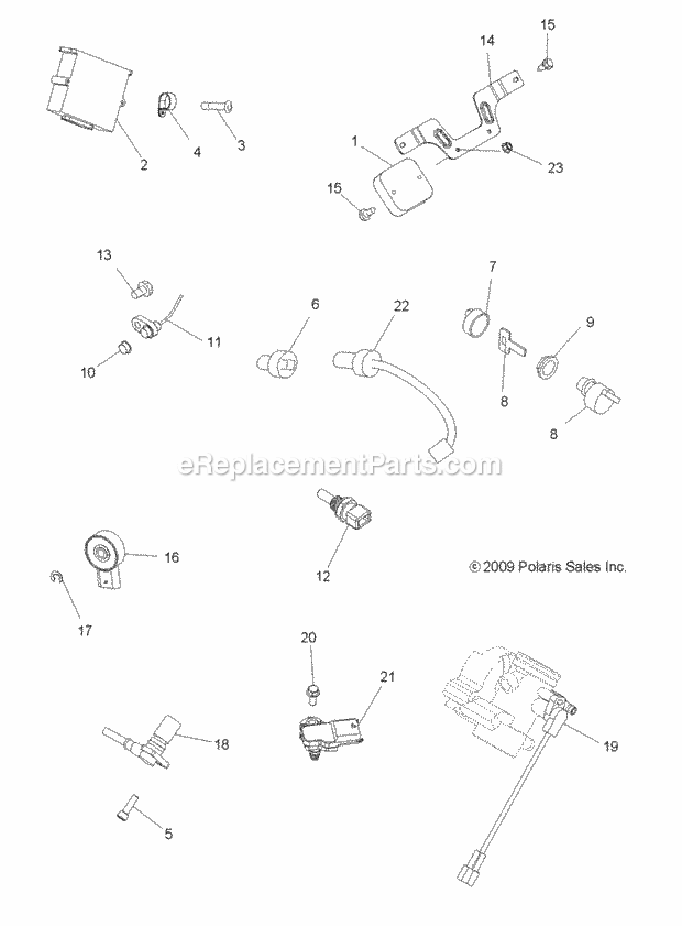 Polaris A10CL76AA (2010) Sportsman 800 Efi 6X6 Electrical, Switches And Sensors And Ecm Diagram