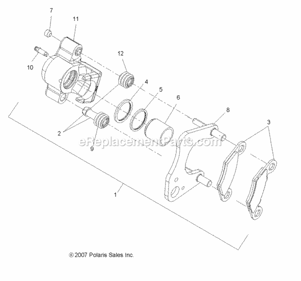 Polaris A10CL76AA (2010) Sportsman 800 Efi 6X6 Brakes, Front Caliper Diagram